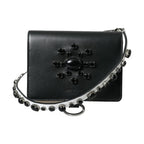 Dolce & Gabbana Black White Leather Crystal Embellished Cardholder Wallet