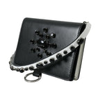 Dolce & Gabbana Black White Leather Crystal Embellished Cardholder Wallet