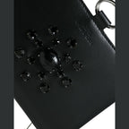 Dolce & Gabbana Black White Leather Crystal Embellished Cardholder Wallet