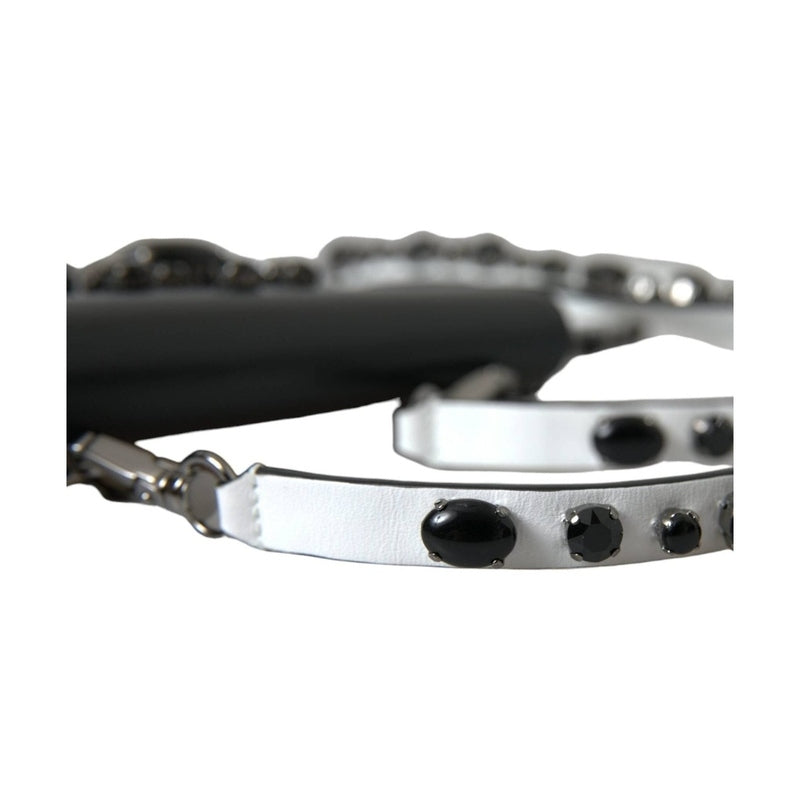 Dolce & Gabbana Black White Leather Crystal Embellished Cardholder Wallet