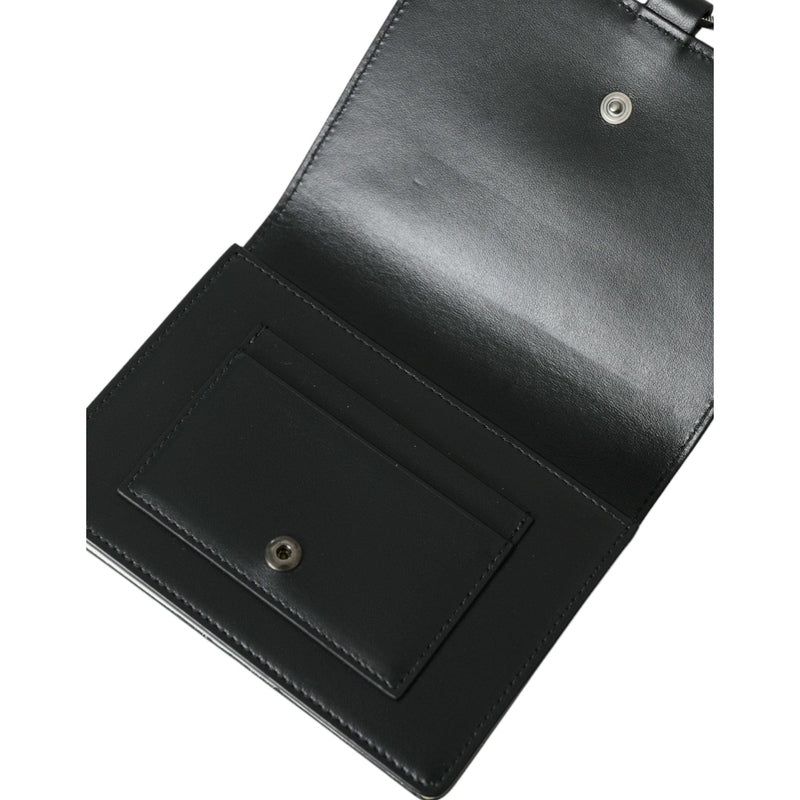 Dolce & Gabbana Black White Leather Crystal Embellished Cardholder Wallet