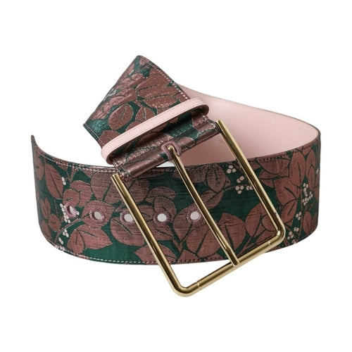 Dolce & Gabbana Multicolor Floral Jacquard Lurex Gold Buckle Belt