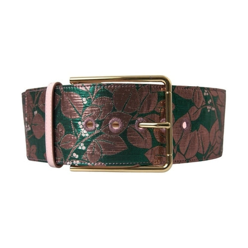 Dolce & Gabbana Multicolor Floral Jacquard Lurex Gold Buckle Belt
