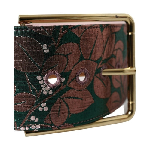Dolce & Gabbana Multicolor Floral Jacquard Lurex Gold Buckle Belt