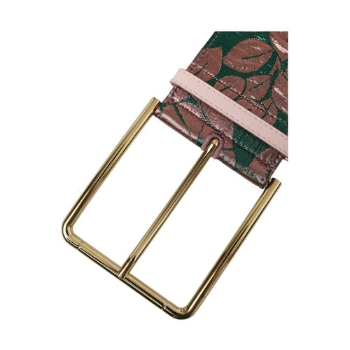 Dolce & Gabbana Multicolor Floral Jacquard Lurex Gold Buckle Belt