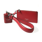 Dolce & Gabbana Red Leather Silver Metal Logo Strap Pouch Airpods Case