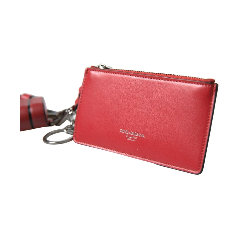 Dolce & Gabbana Red Leather Silver Metal Logo Strap Pouch Airpods Case