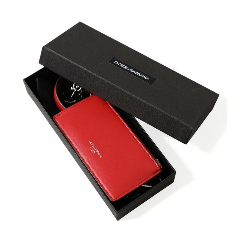Dolce & Gabbana Red Leather Silver Metal Logo Strap Pouch Airpods Case