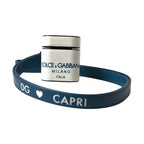 Dolce & Gabbana White Blue Calf Leather Logo Print Strap Airpods Case