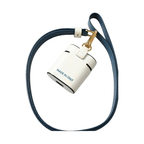 Dolce & Gabbana White Blue Calf Leather Logo Print Strap Airpods Case