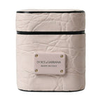 Dolce & Gabbana Light Pink Calf Leather Metal Logo Plaque Airpods Case