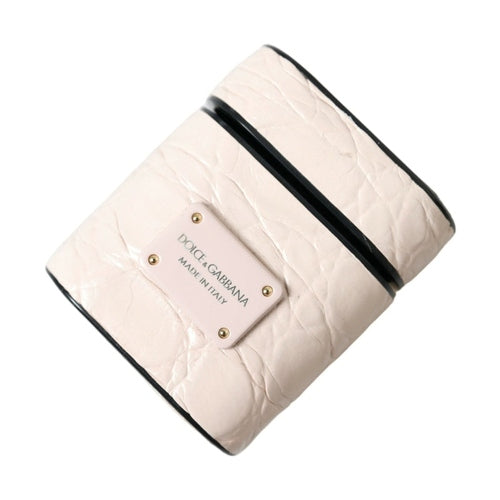 Dolce & Gabbana Light Pink Calf Leather Metal Logo Plaque Airpods Case