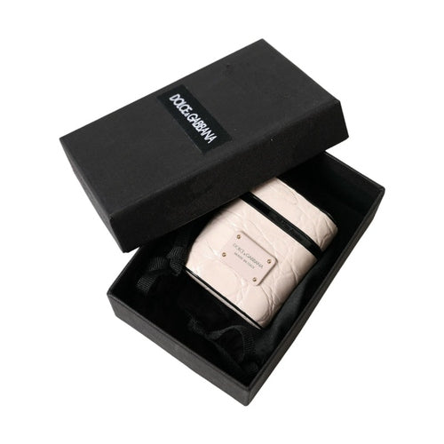 Dolce & Gabbana Light Pink Calf Leather Metal Logo Plaque Airpods Case