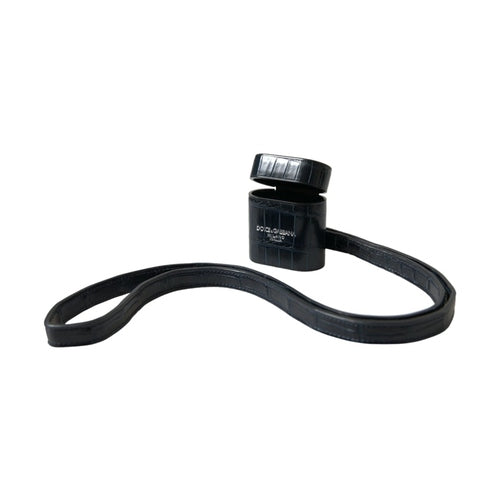 Dolce & Gabbana Black Crocodile Leather Silver Metal Logo Airpods Case