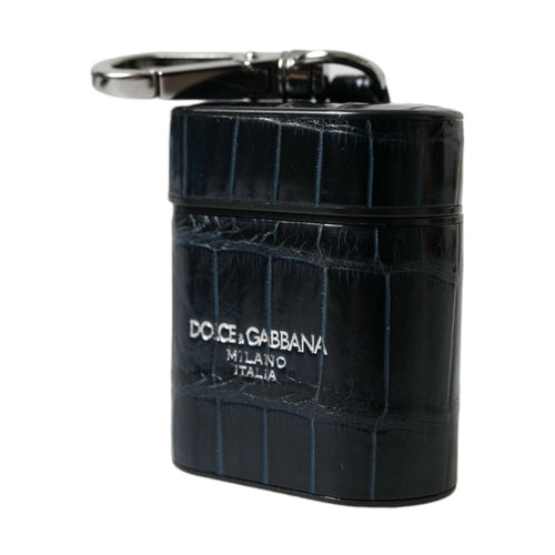 Dolce & Gabbana Black Crocodile Leather Silver Metal Logo Airpods Case