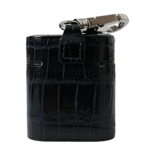 Dolce & Gabbana Black Crocodile Leather Silver Metal Logo Airpods Case