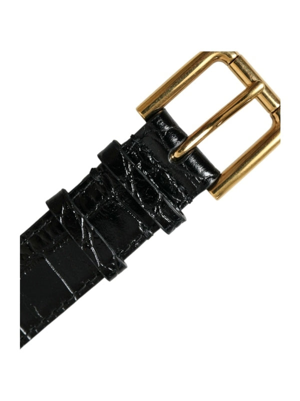 Dolce & Gabbana Black Textured Leather Gold Tone Metal Buckle Armband