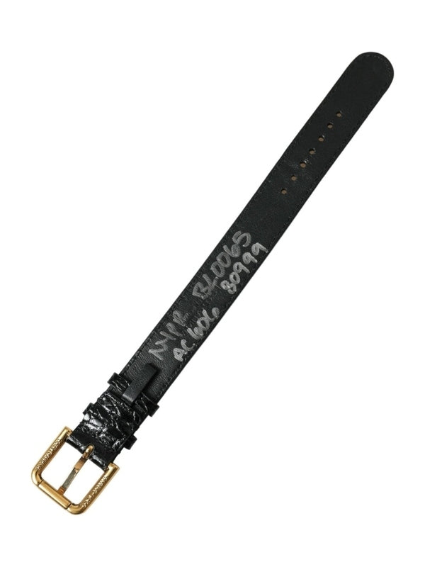 Dolce & Gabbana Black Textured Leather Gold Tone Metal Buckle Armband