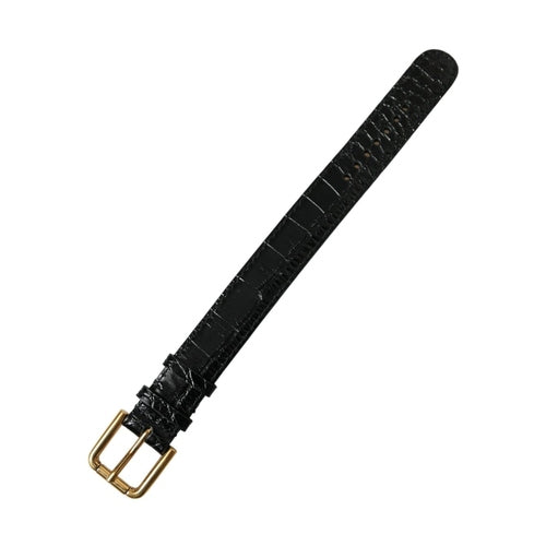 Dolce & Gabbana Black Textured Leather Gold Tone Metal Buckle Armband