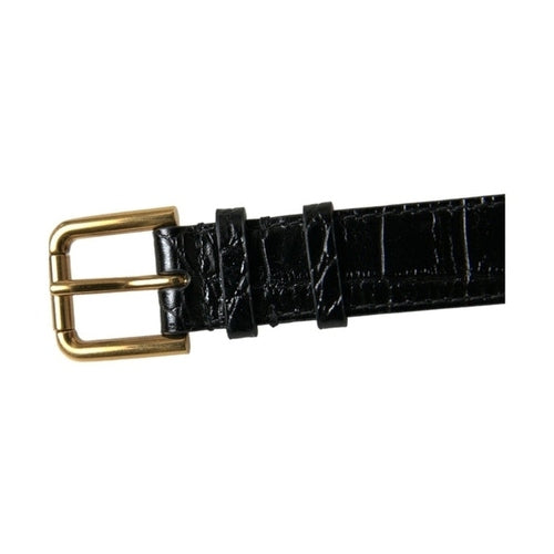 Dolce & Gabbana Black Textured Leather Gold Tone Metal Buckle Armband
