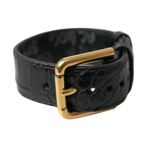 Dolce & Gabbana Black Textured Leather Gold Tone Metal Buckle Armband