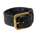 Dolce & Gabbana Black Textured Leather Gold Tone Metal Buckle Armband