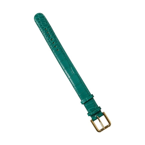 Dolce & Gabbana Green Textured Leather Gold Tone Metal Buckle Neckband