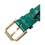 Dolce & Gabbana Green Textured Leather Gold Tone Metal Buckle Neckband