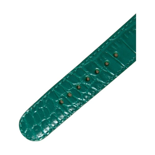 Dolce & Gabbana Green Textured Leather Gold Tone Metal Buckle Neckband