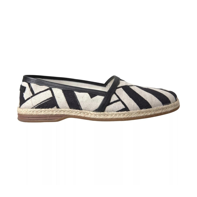Dolce & Gabbana Black White Stripes Slip On Espadrille Shoes