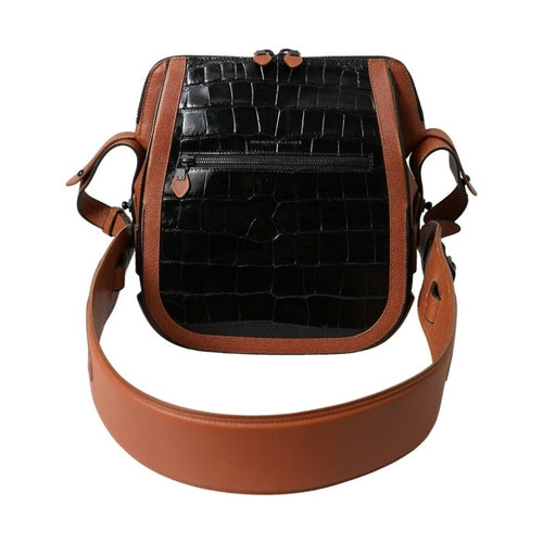 Balenciaga Black Brown Exotic Skin Leather Vertical Crossbody Purse Bag