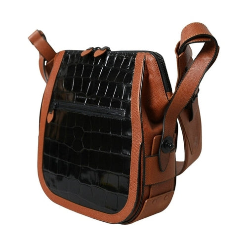 Balenciaga Black Brown Exotic Skin Leather Vertical Crossbody Purse Bag
