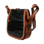 Balenciaga Black Brown Exotic Skin Leather Vertical Crossbody Purse Bag