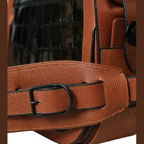 Balenciaga Black Brown Exotic Skin Leather Vertical Crossbody Purse Bag