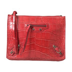 Balenciaga Red Exotic Skin Leather Classic Pouch Purse Wristlet Bag