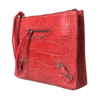 Balenciaga Red Exotic Skin Leather Classic Pouch Purse Wristlet Bag
