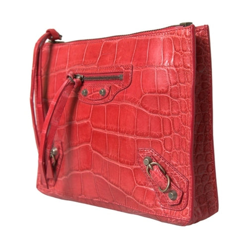 Balenciaga Red Exotic Skin Leather Classic Pouch Purse Wristlet Bag