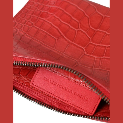 Balenciaga Red Exotic Skin Leather Classic Pouch Purse Wristlet Bag