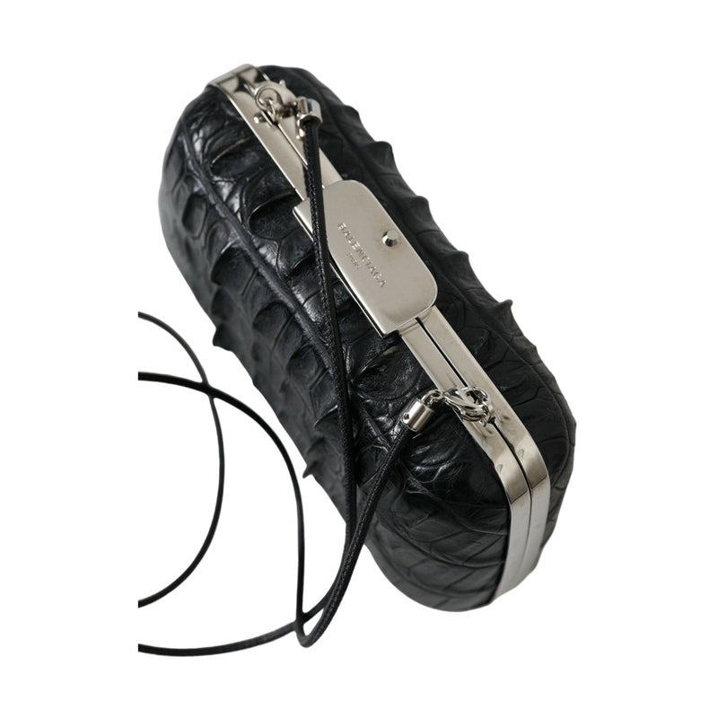 Balenciaga Black Exotic Skin Leather Shoulder Crossbody Box Clutch Bag