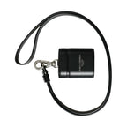 Dolce & Gabbana Black Leather Strap Silver Metal Logo Printed Airpods Case