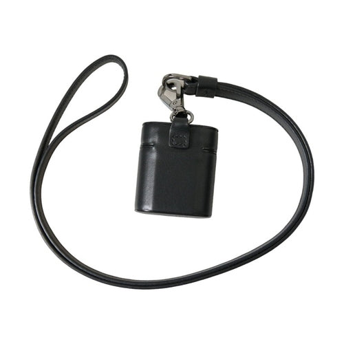 Dolce & Gabbana Black Leather Strap Silver Metal Logo Printed Airpods Case