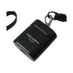 Dolce & Gabbana Black Leather Strap Silver Metal Logo Printed Airpods Case