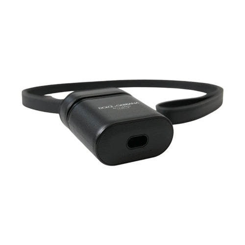 Dolce & Gabbana Black Leather Strap Silver Metal Logo Printed Airpods Case