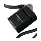 Dolce & Gabbana Black Leather Strap Silver Metal Logo Printed Airpods Case