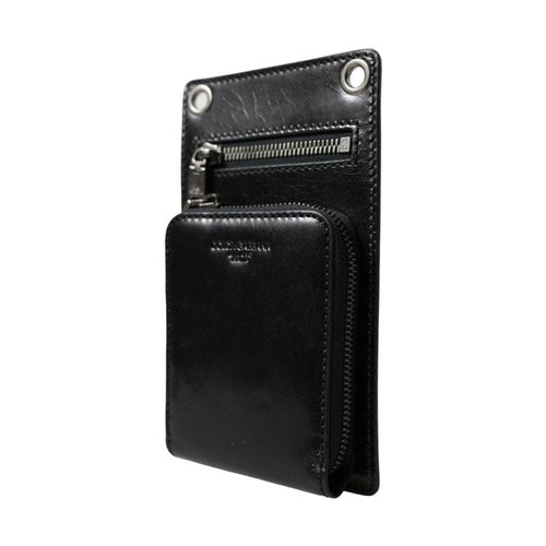 Dolce & Gabbana Wallet Black Horse Leather Zip Logo Cross Body Phone Slot