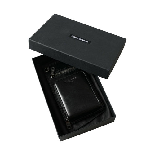 Dolce & Gabbana Wallet Black Horse Leather Zip Logo Cross Body Phone Slot