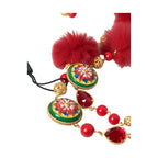 Dolce & Gabbana Gold Brass Red Fur Crystal Carretto Chain Necklace