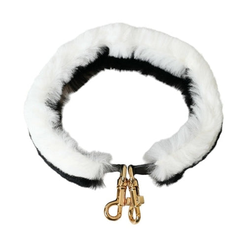 Dolce & Gabbana Black White Lapin Fur Accessory Shoulder Strap