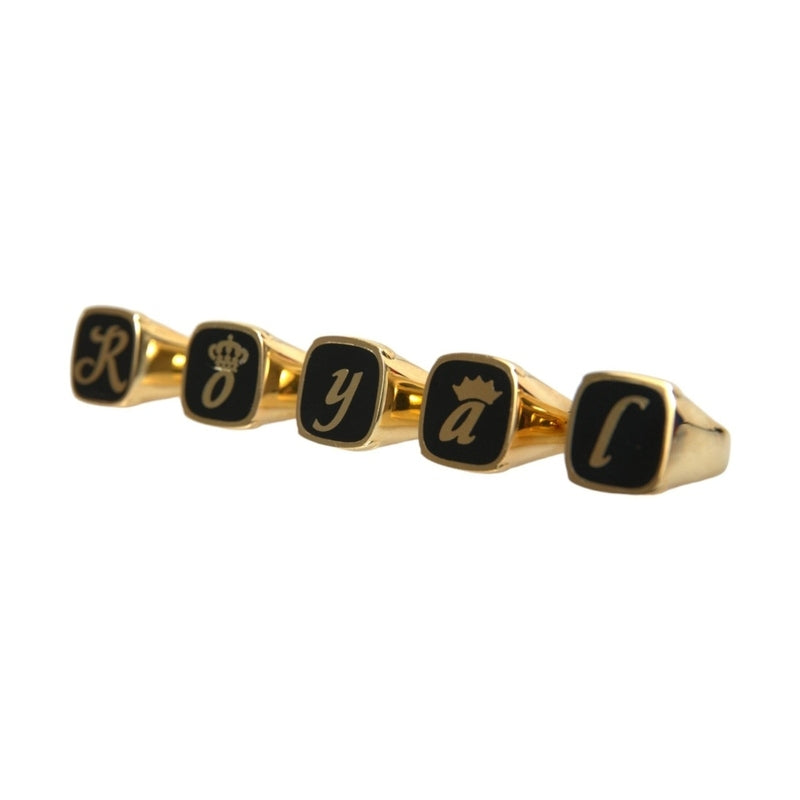 Dolce & Gabbana Gold Brass ROYAL Enamel Set of 5 Ring