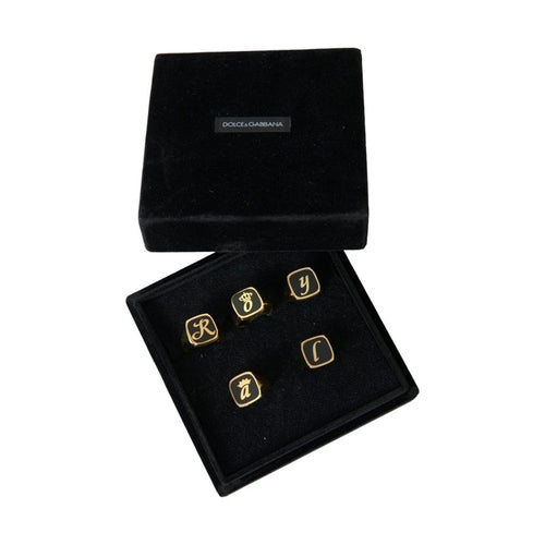 Dolce & Gabbana Gold Brass ROYAL Enamel Set of 5 Ring